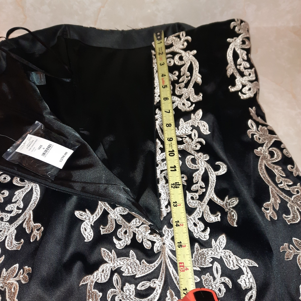 White House Black Market Strapless Black Dress with Ivory Lace Motif - Picture 7 of 12